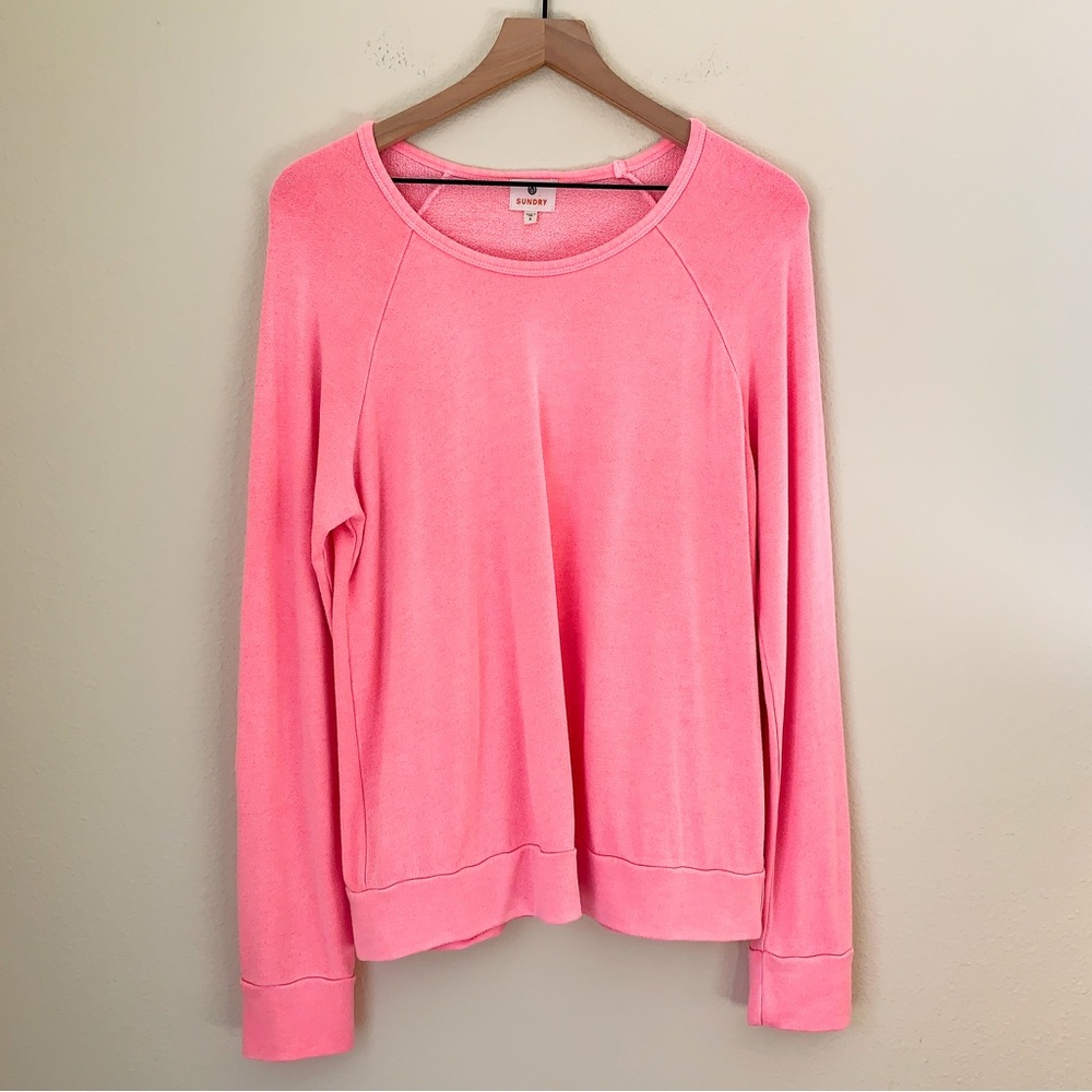 Sundry Raglan Pullover Sweatshirt, Size 2, Pop Peach